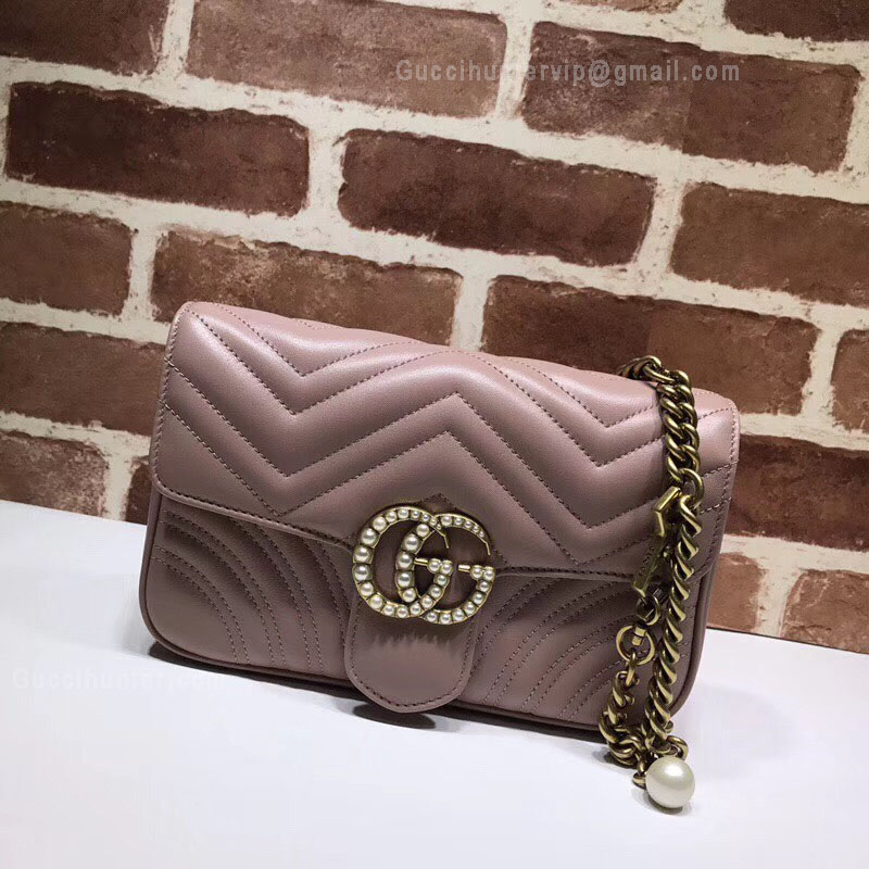 Gucci GG Marmont Chain Belt Bag With Pearls Nude 476809